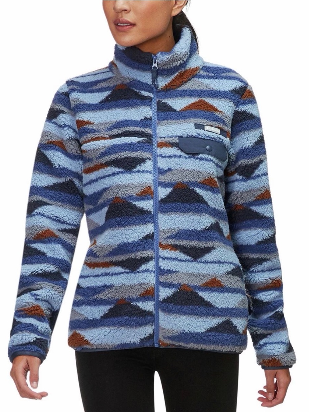 Columbia Mountainside Heavyweight Fleece Full Zip Jacket Blue and Brown Aztec L